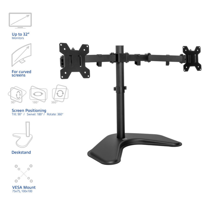 ACT AC8363 Dual-Monitor-Tischhalterung für 2 Bildschirme bis 32 inch - Klemme & Tülle Montage, VESA 75/100, 8kg pro Arm, Schwarz