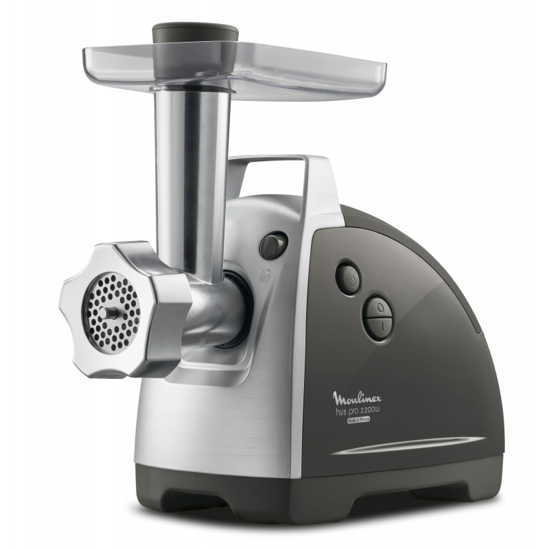 Moulinex ME6868 HV8 Pro 4-in-1 Fleischwolf, 2200 W, 4,5 kg/min, 3 Edelstahlscheiben, Kebbe- & Wurstaufsätze, Schwarz/Silber