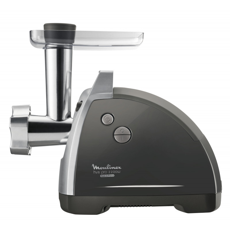 Moulinex ME6868 HV8 Pro 4-in-1 Fleischwolf, 2200 W, 4,5 kg/min, 3 Edelstahlscheiben, Kebbe- & Wurstaufsätze, Schwarz/Silber
