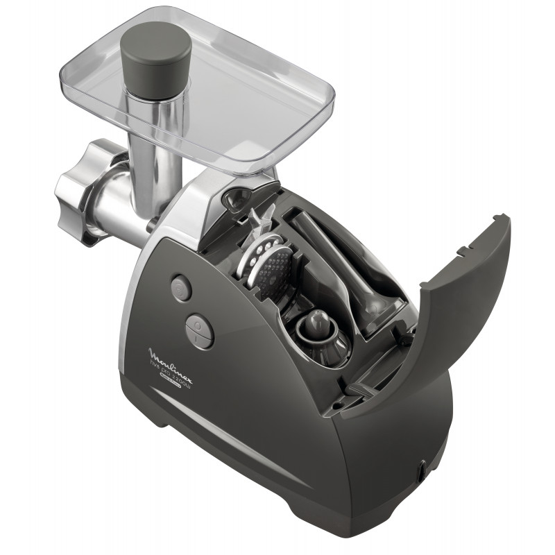 Moulinex ME6868 HV8 Pro 4-in-1 Fleischwolf, 2200 W, 4,5 kg/min, 3 Edelstahlscheiben, Kebbe- & Wurstaufsätze, Schwarz/Silber