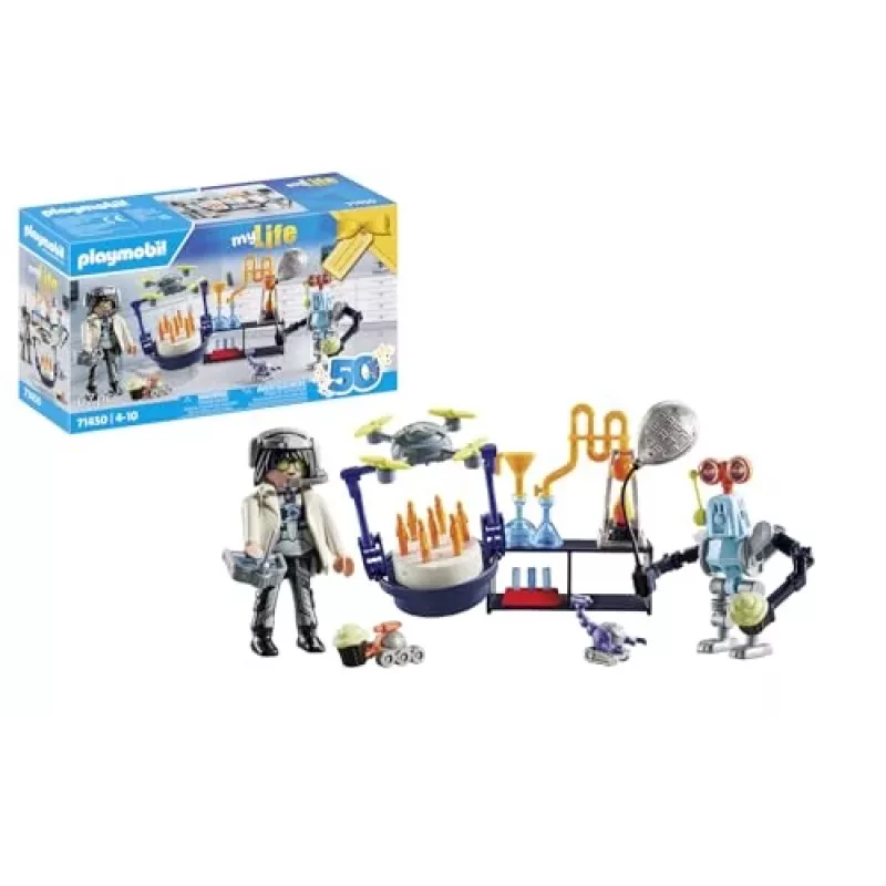 Playmobil 71450 My Life: Forscher mit Robotern – Wissenschaftsparty im Labor mit Transportdrohne und Robotern – lustiges, fantasievolles Rollenspiel-Arti