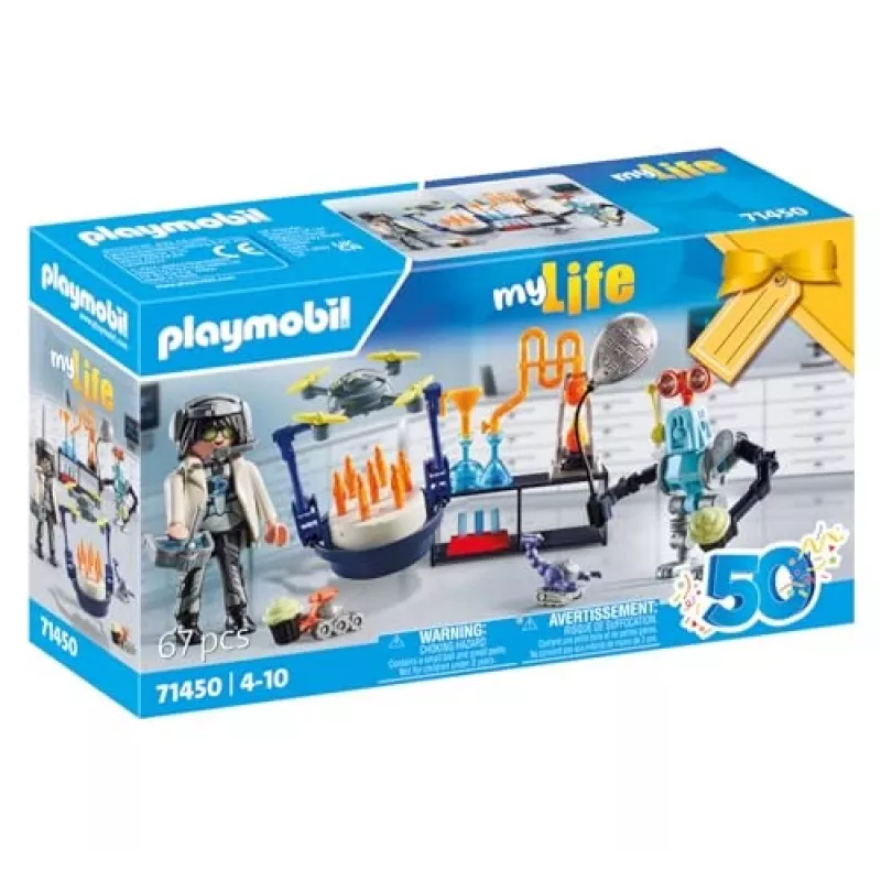 Playmobil 71450 My Life: Forscher mit Robotern – Wissenschaftsparty im Labor mit Transportdrohne und Robotern – lustiges, fantasievolles Rollenspiel-Arti