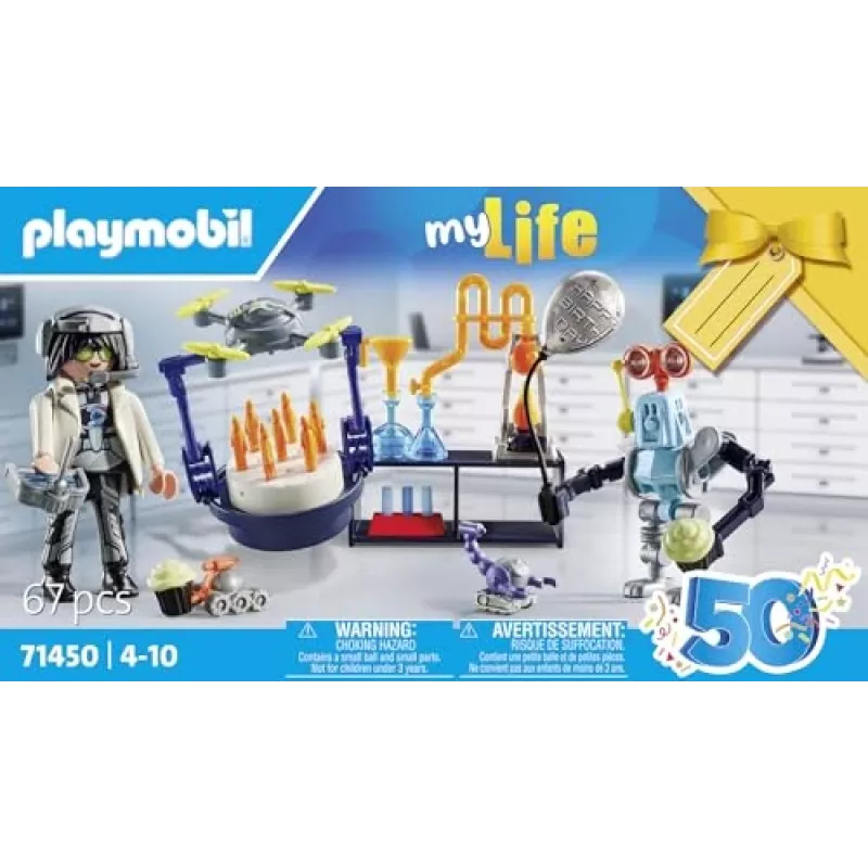 Playmobil 71450 My Life: Forscher mit Robotern – Wissenschaftsparty im Labor mit Transportdrohne und Robotern – lustiges, fantasievolles Rollenspiel-Arti