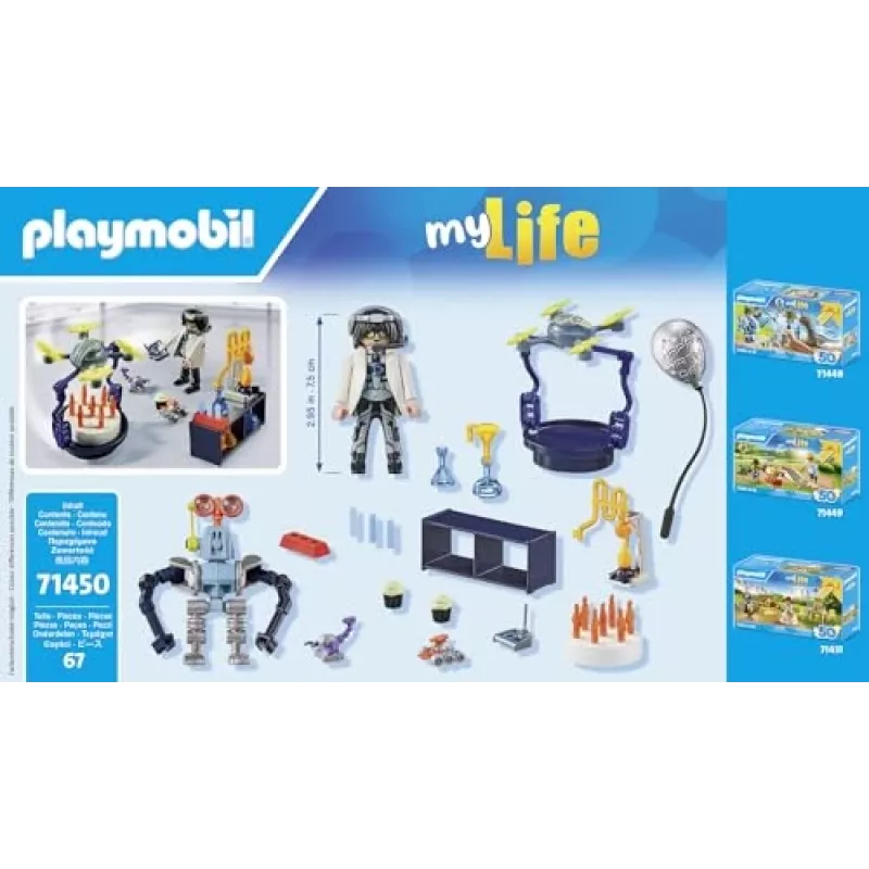 Playmobil 71450 My Life: Forscher mit Robotern – Wissenschaftsparty im Labor mit Transportdrohne und Robotern – lustiges, fantasievolles Rollenspiel-Arti
