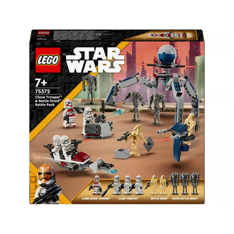 LEGO Star Wars Clone Trooper & Battle Droid Battle Pack Bau-Spielzeug für Kinder mit Speeder Bike Fahrzeug, 4 Minifiguren und 5 Figuren, Geschenk für Jungen