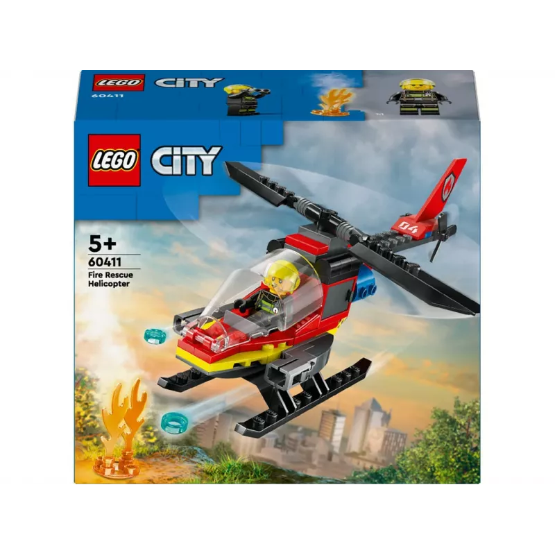 LEGO City Feuerwehrhubschrauber 60411 Bauspielzeug, 85 Teile, drehbare Rotorblätter, 1 Minifigur, Alter 5+ (220×90×60 mm)