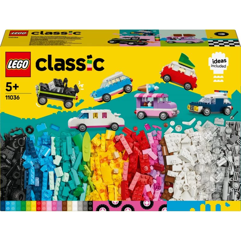 LEGO Classic Kreative Fahrzeuge Buntes Modellauto-Set mit Polizeiauto-Spielzeug & 11023 Klassische grüne Grundplatte Quadrat 32x32 Noppen Baugras