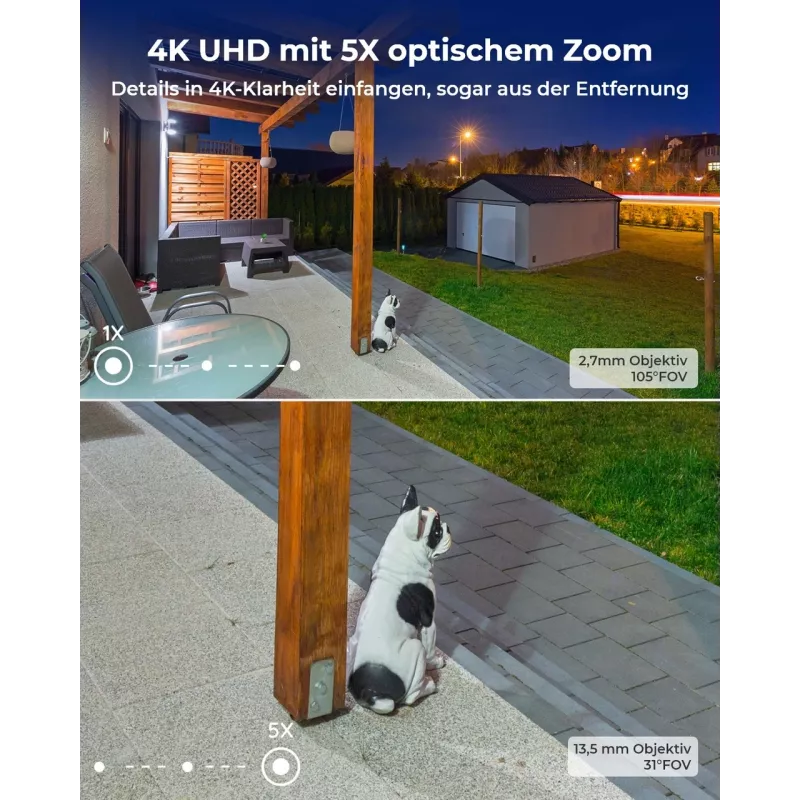 Reolink W430 - 4K Outdoor-Kamera, Next-Gen Wi-Fi 6, 5-fach optischer Zoom, Personen-/Fahrzeug-/Tiererkennung, Farb-Nachtsicht