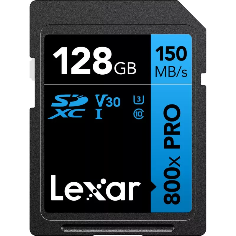 SDXC-Speicherkarte Lexar 128GB UHS-I 800xPRO Class 10 U3 V30 — 150 MB/s Lesen, 45 MB/s Schreiben, Schwarz