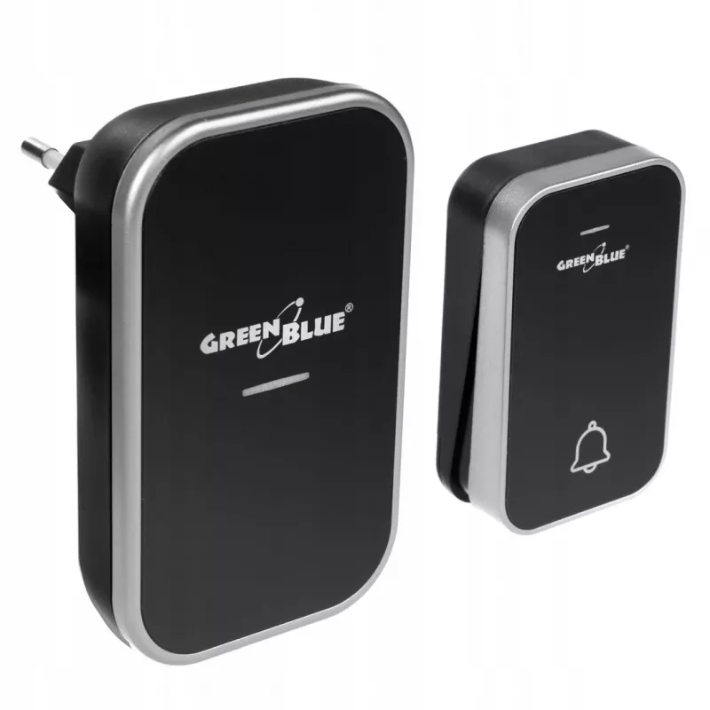 GreenBlue GB157B Kinetic Batteriefreie Funk-Türklingel, Melodien, Schwarz, Reichweite bis 200m, IP44