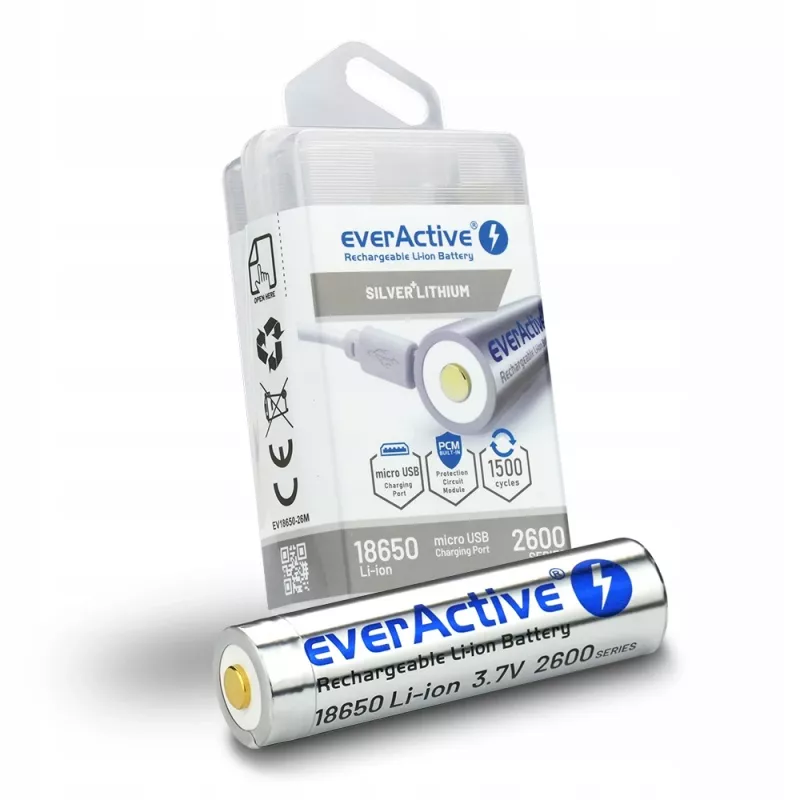 Batterie everActive 18650 3.7V Li-ion 2600mAh micro USB with protection BOX