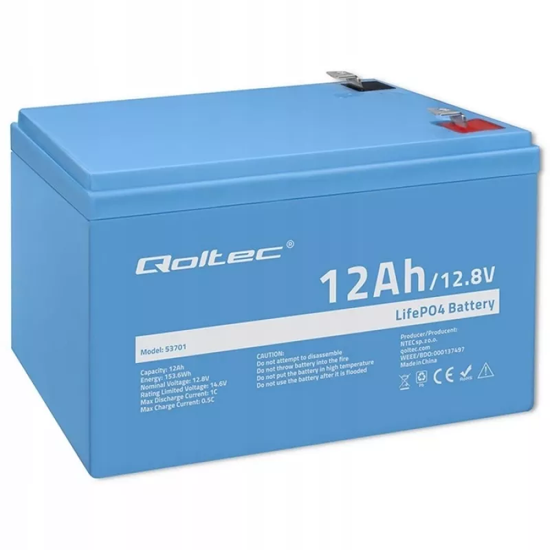 Qoltec LiFePO4 Lithium-Eisenphosphat-Akku 12,8 V 12 Ah 153,6 Wh mit BMS