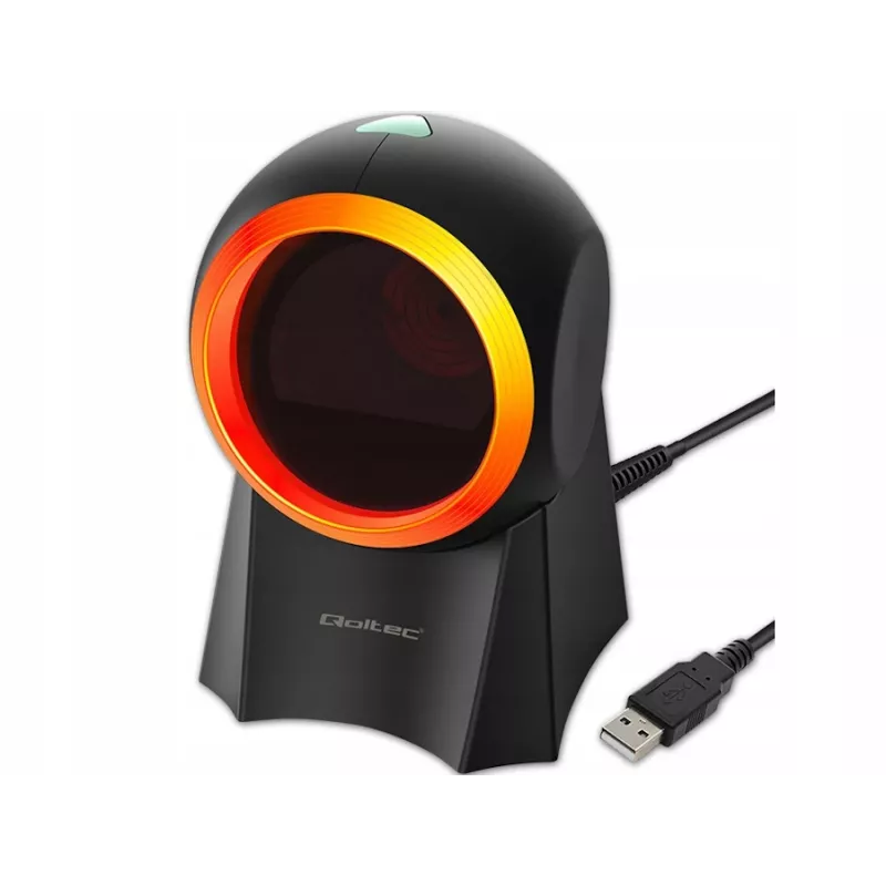 Kabelgebundener Desktop-Barcodescanner QOLTEC 50857 – 1D/2D, USB, ABS-Gehäuse, schwarz, 1,75 m Kabel