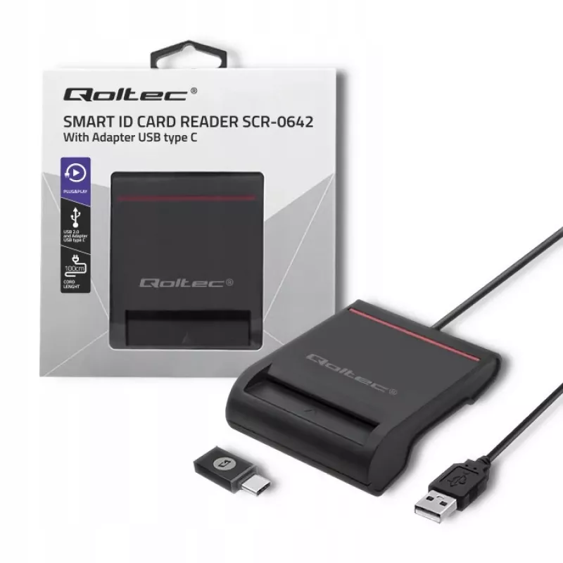 ID-Kartenleser QOLTEC Smart-Chip-ID-Kartenleser — USB, schwarz, 84,5×65×16 mm, 63 g