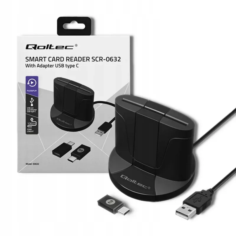 Smart Card Reader Qoltec 50632 USB 2.0 Schwarz 1m Kabel