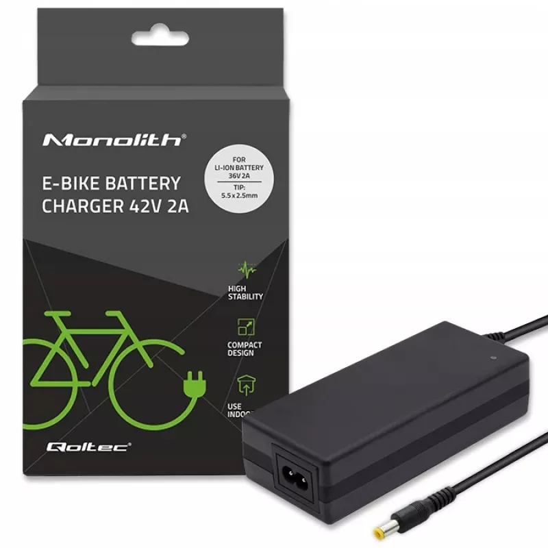 Qoltec 50761 Ladegerät für E-Bike-Akkus 36V | 42V | 2A | 5,5*2,5