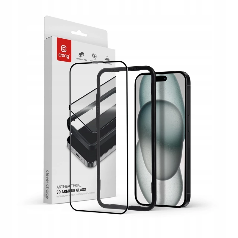 Gehärtetes Glas-Displayschutz Crong CRG-AB3DAG-IP15 — 9H Härte, 0,33 mm Dicke
