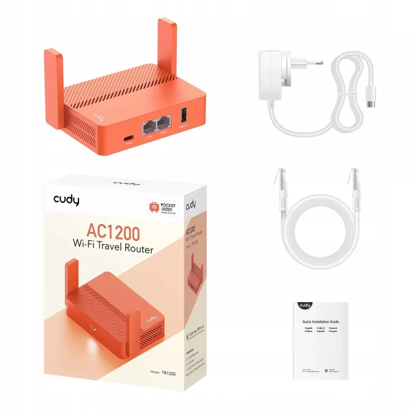 Tragbarer Router Cudy AC1200 (TR1200) – Orange, Netzbetrieb, 1x RJ-45 LAN/WAN, USB 2.0
