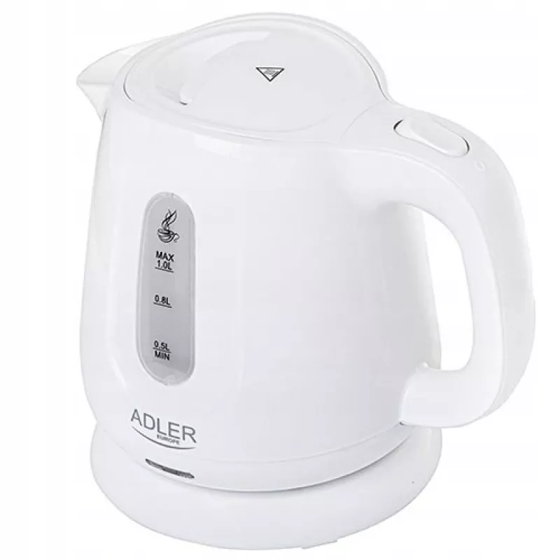 Wasserkocher Adler AD 1373 – 1 L Fassungsvermögen, 850 W, weiß, 360°-Basis, Polypropylen