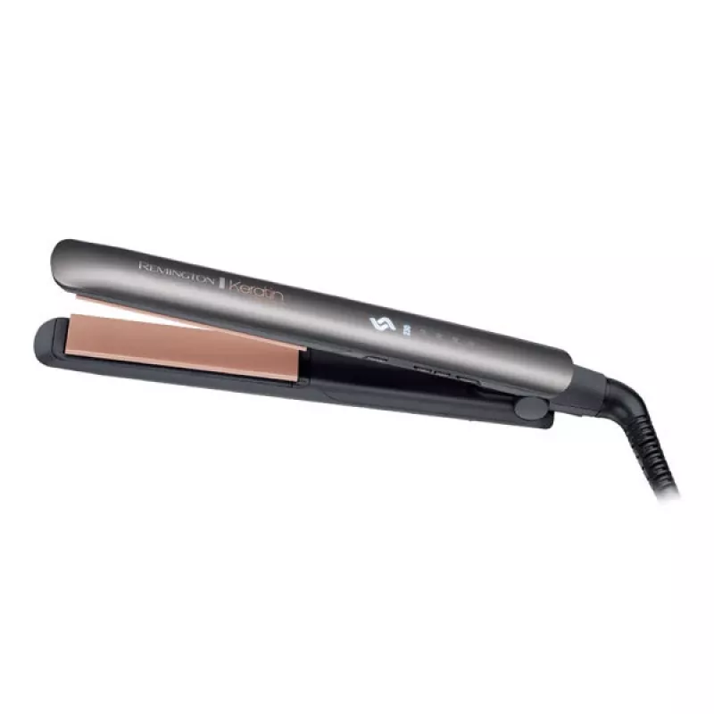 Glätteisen Remington S8598 Warm Schwarz Grau — Keramikplatten 11 cm, 5 Heizstufen, 160–230 °C, 3 m Kabel, Tragetasche