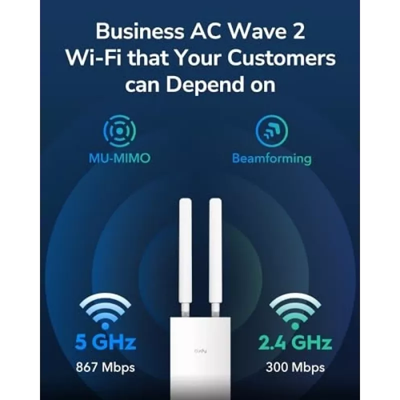 Access Point Cudy AP1300 Outdoor — Dualband 2,4/5 GHz, 300/867 Mbit/s, IP65, PoE, 2 externe RP‑SMA-Antennen