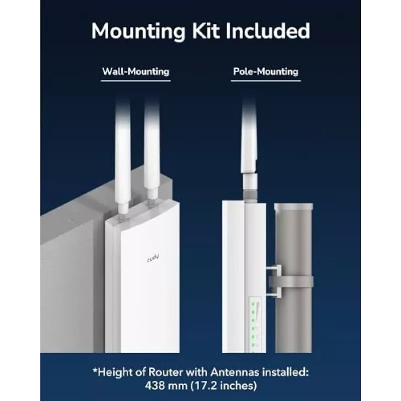 Access Point Cudy AP1300 Outdoor — Dualband 2,4/5 GHz, 300/867 Mbit/s, IP65, PoE, 2 externe RP‑SMA-Antennen