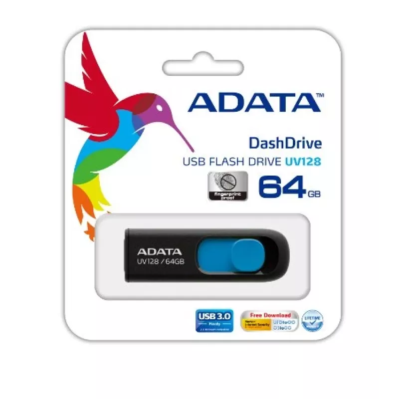 ADATA 64GB DashDrive UV128 USB-Stick USB Typ-A 3.2 Gen 1 (3.1 Gen 1) Schwarz, Blau