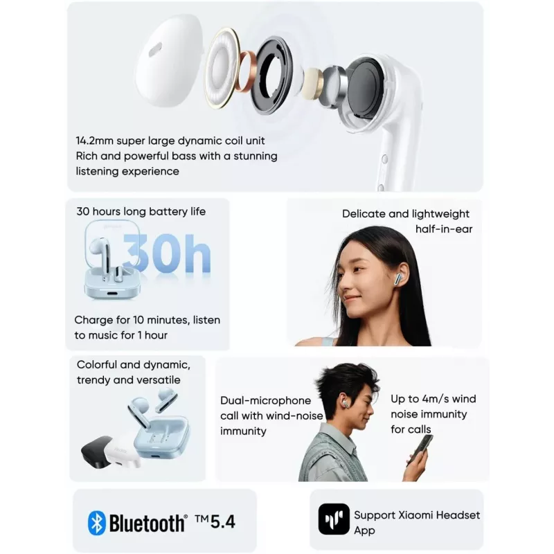 Kabelloses In-Ear-Headset Xiaomi Buds 6 Active — Weiß, intraaural, 0.036 kg, Bluetooth-Reichweite bis zu 10 m