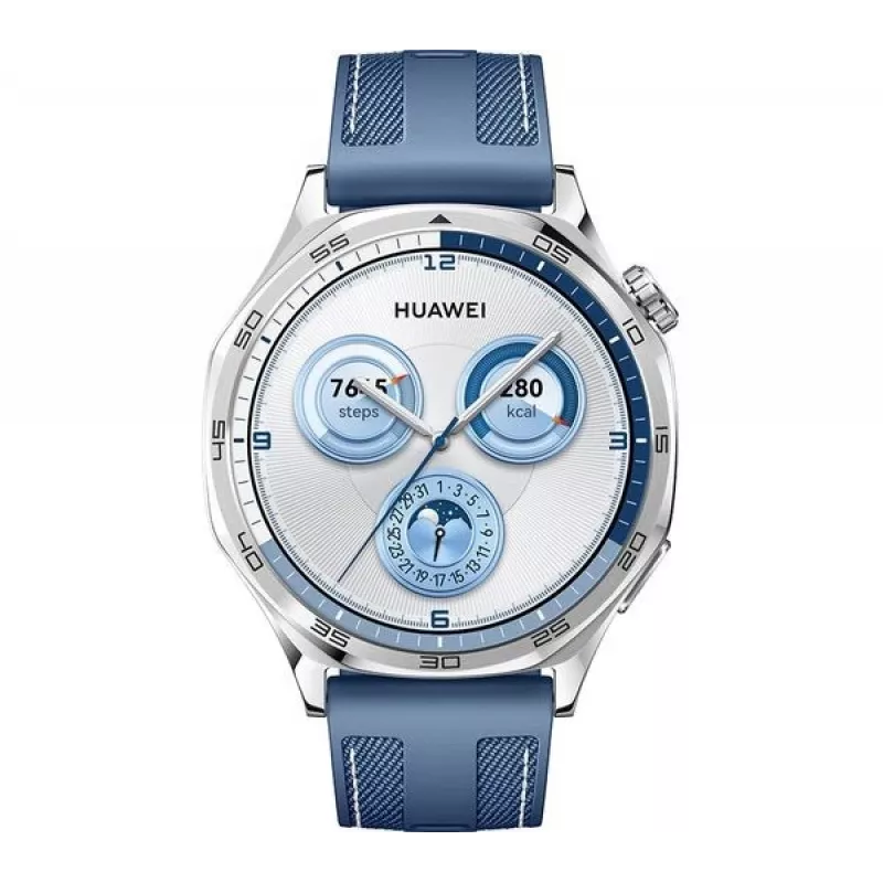 Smartwatch HUAWEI WATCH GT5 46mm – 1,43 Zoll AMOLED, GPS, 524 mAh, Edelstahlgehäuse, blaues gewebtes Armband