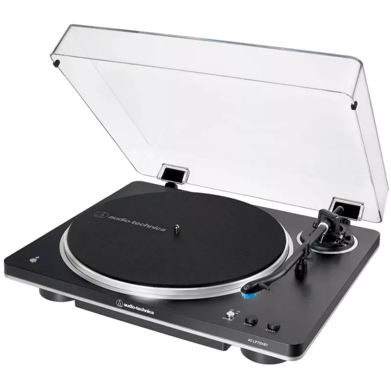 AT-LP70XBTBS, Plattenspieler Schwarz/Silber, integrierter Phono-Vorverstärker, Bluetooth, vollautomatisch, Riemenantrieb