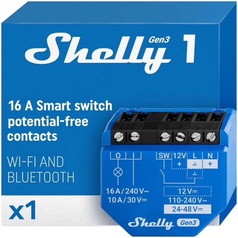 1 GEN3 Relais Intelligent Wi-Fi avec Contact Sec Interrupteur Domotique Compatible avec Al - Shelly