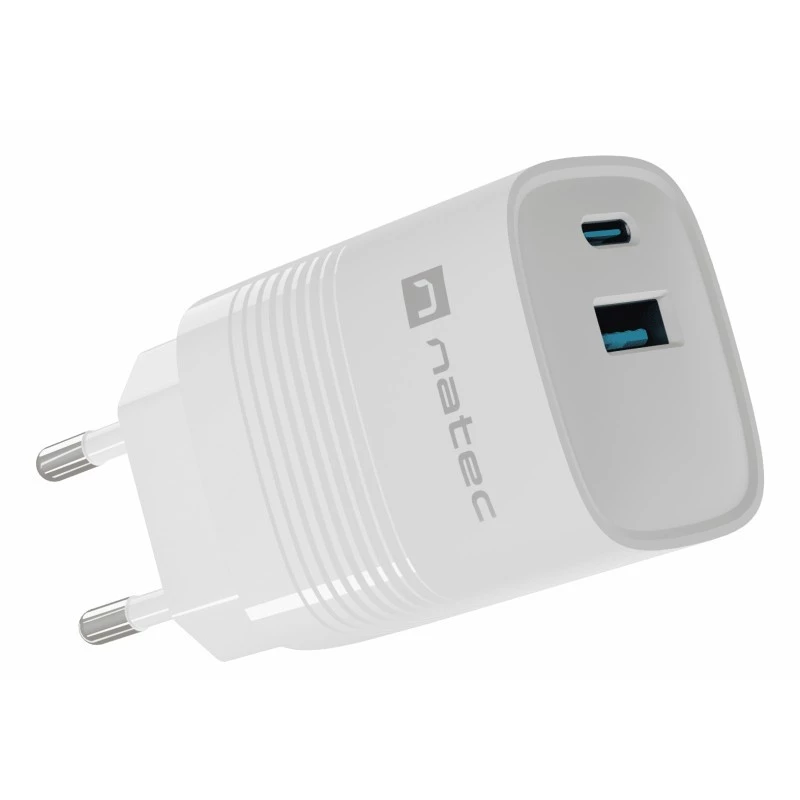 Kabelgebundenes Ladegerät für Mobilgeräte NATEC NUC-2140, 30W, USB-C PD 3.0 + USB-A, Samsung AFC, Weiß