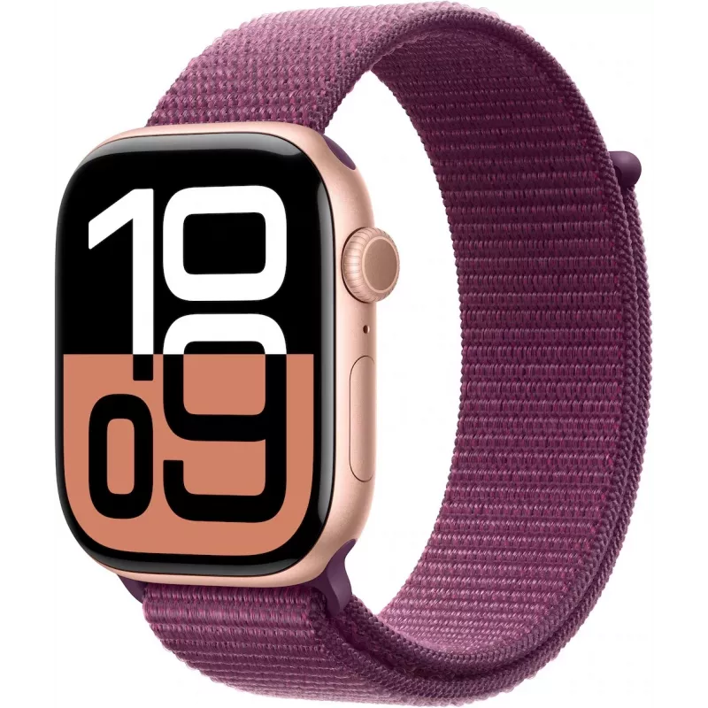 APPLE Watch Series 10 GPS 46mm Roségold Aluminiumgehäuse mit Plum Sport Loop