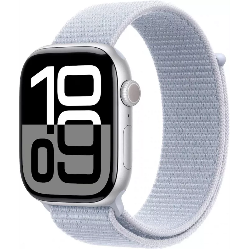 APPLE Watch Series 10 GPS 46 mm Silbernes Aluminiumgehäuse mit Blue Cloud Sport Loop