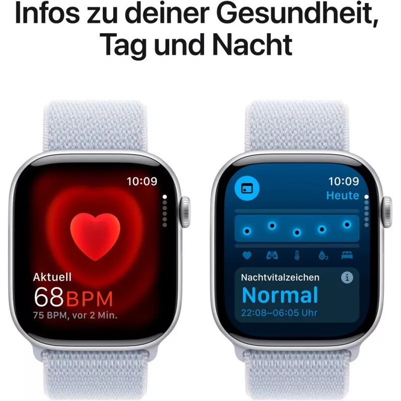 APPLE Watch Series 10 GPS 46 mm Silbernes Aluminiumgehäuse mit Blue Cloud Sport Loop
