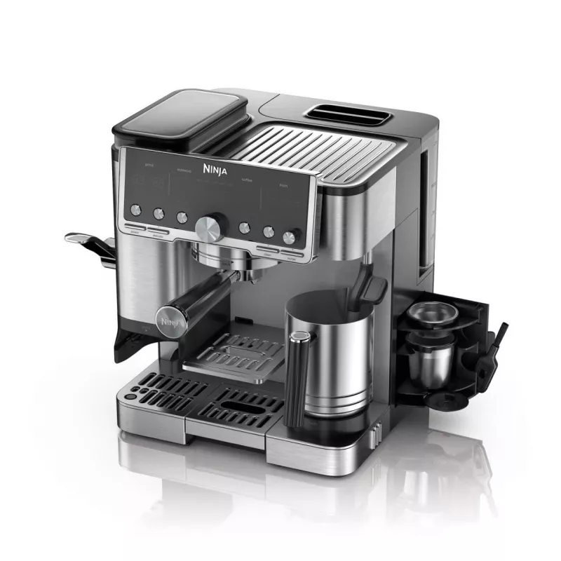 Espressomaschine Ninja ES701EU – halbautomatischer Kaffee/Espresso, integrierte Mühle, 2 l Wassertank, 1650 W, 25 Mahlgradeinstellungen, Milchbehälter, 14-bar-Pumpe