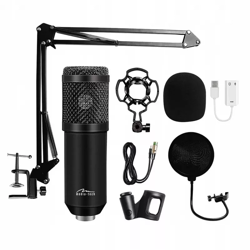 Kabelgebundenes PC-Mikrofon MEDIA-TECH MT397K mit XLR-Eingang, Tischständer, 2,4 m Kabel, 20–20000 Hz, -32 dB Empfindlichkeit
