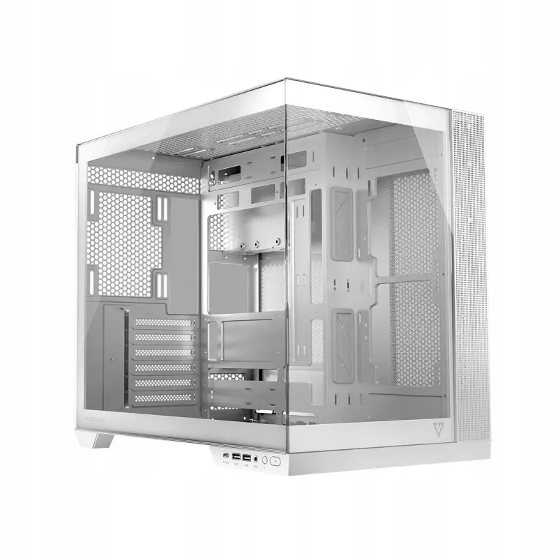 PC-Gehäuse MODECOM Volcano Panorama Midi Tower weiß — micro ATX, gehärtetes Glas, ARGB, USB-C, unterstützt GPU 400 mm