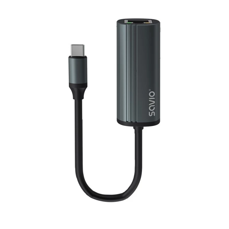 SAVIO Adapter USB-C 3.1 Gen.1 (M) auf RJ-45 Gigabit Ethernet (F), 1000 Mbps, AK-56, grau