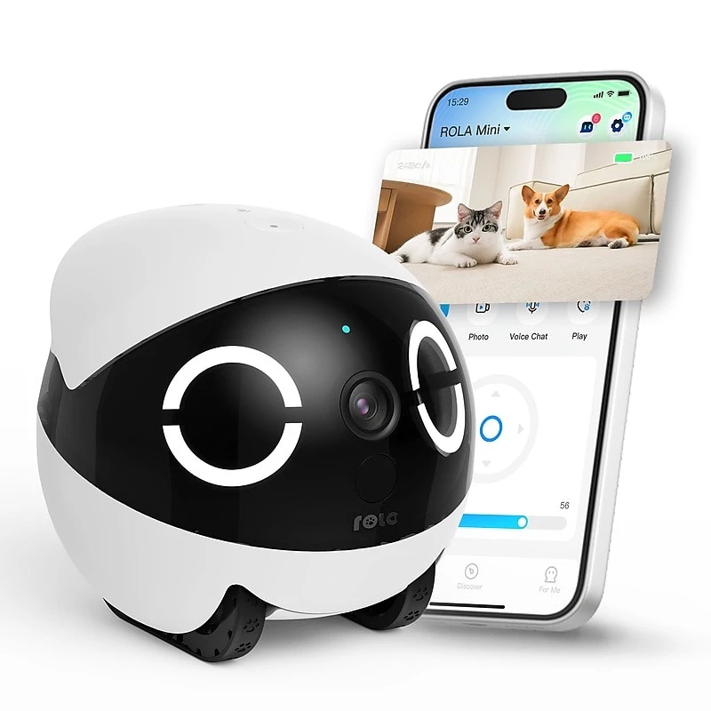 Roboter-Haustiermonitor Enabot Rola Mini — WLAN, 5000-mAh-Akku, 3 MP, 137° Sichtfeld, Weiß/Schwarz