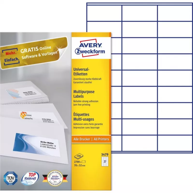 Avery-Zweckform 3479 Etiketten Weiß Papier 70x32mm Permanentkleber