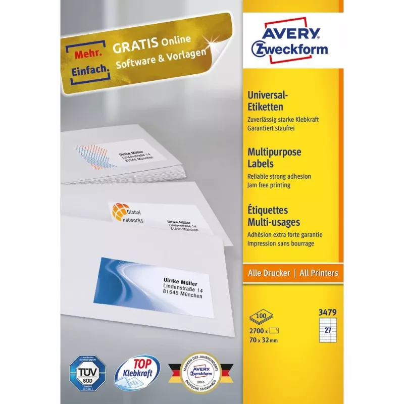 Avery-Zweckform 3479 Etiketten Weiß Papier 70x32mm Permanentkleber