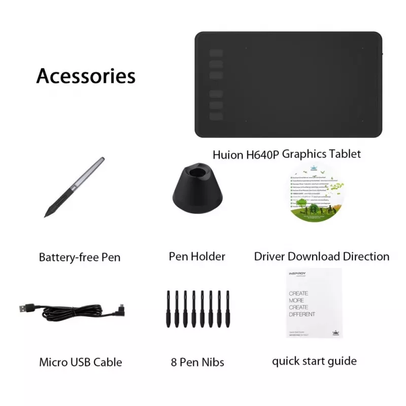 HUION H640P Grafiktablett 5080 lpi 160 x 99 mm USB Schwarz
