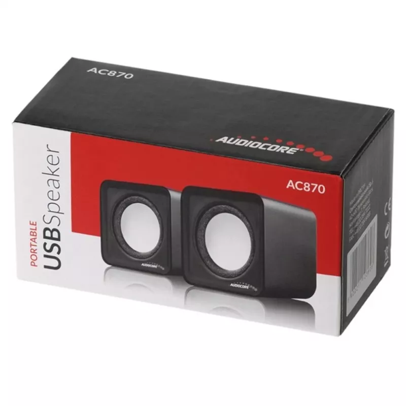 2-Wege-PC-Lautsprecher Audiocore AC870 B — 3 W RMS, kabelgebundene USB-Stromversorgung, 3,5-mm-Eingang, 2.0 Kanäle