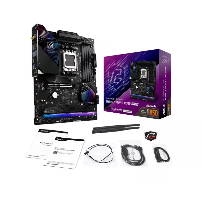 Mainboard ASRock Phantom Gaming B850 Riptide WiFi — AMD B850, Socket AM5, ATX, DDR5, 4x M.2, Wi‑Fi 7, 2.5Gb LAN