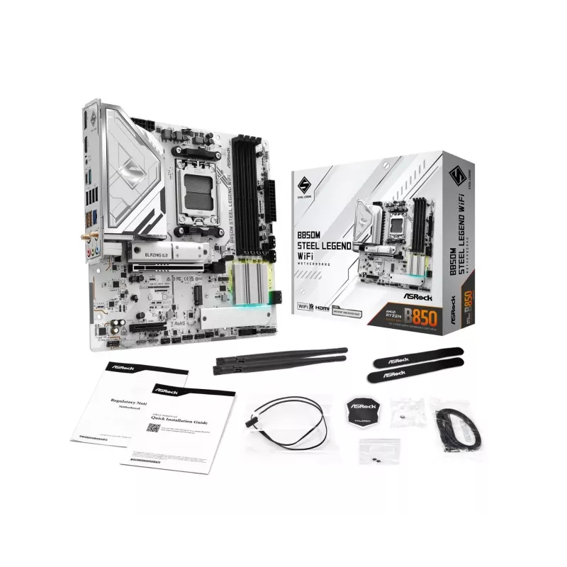 Mainboard ASRock B850M Steel Legend WiFi — AMD B850, Socket AM5, microATX, DDR5, 4 DIMM, Wi‑Fi 7, 2.5Gb LAN