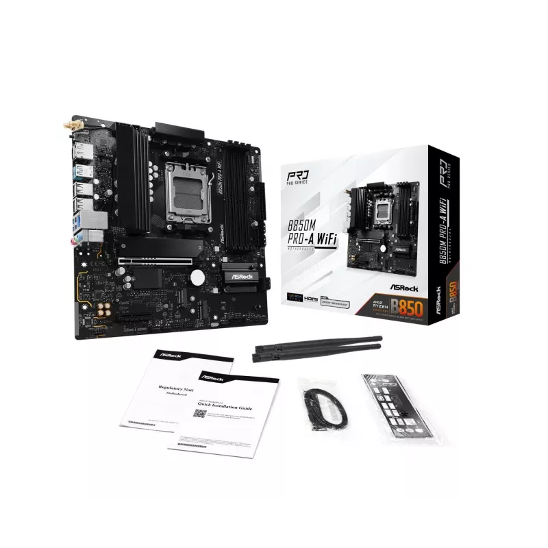 Motherboard ASRock B850M Pro-A WiFi micro ATX – AMD B850, Sockel AM5, DDR5, 4x DIMM, 256 GB, Wi‑Fi, 2,5-Gb-LAN