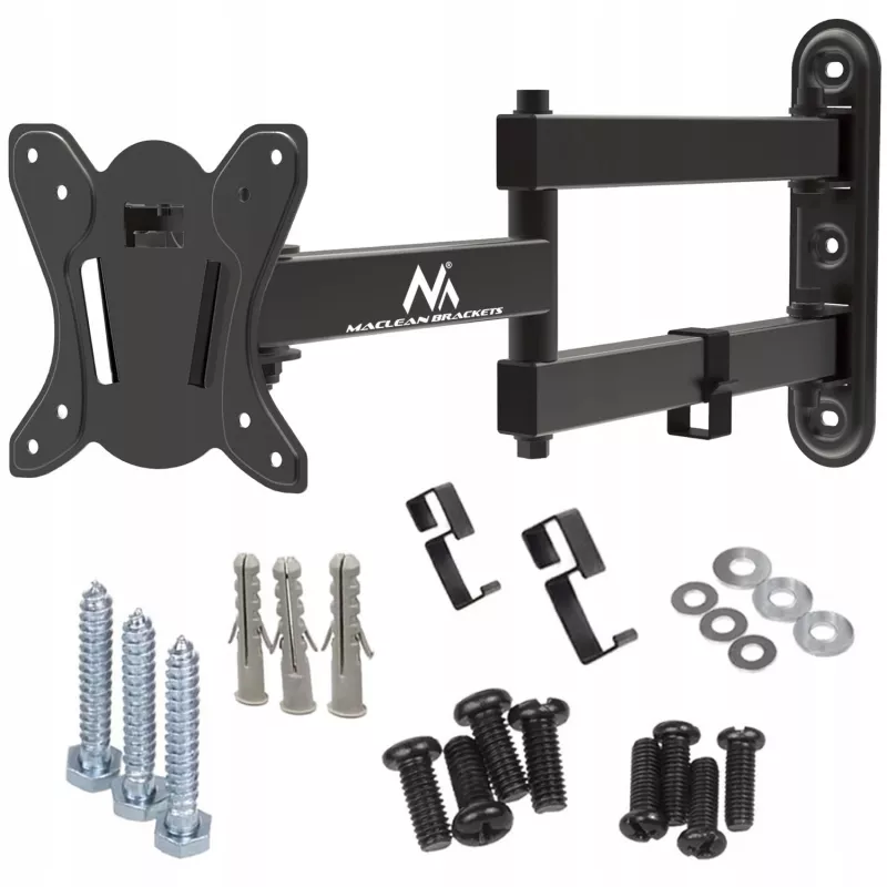 Maclean MC-417 Vollbeweglicher TV-Monitor-Wandhalter 13-32 30kg max. VESA 100x100 Schwarz pulverbeschichtet Universalhalterung verstellbarer Wandabstand schwenkbar neigbar