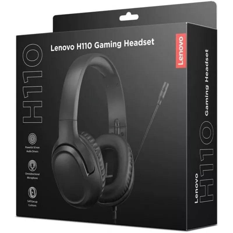 Lenovo H110 Gaming-Headset, kabelgebunden, binaural, 3,5 mm, 1,8 m Kabel, 50–20.000 Hz, 110 dB, 32 Ω, schwarz