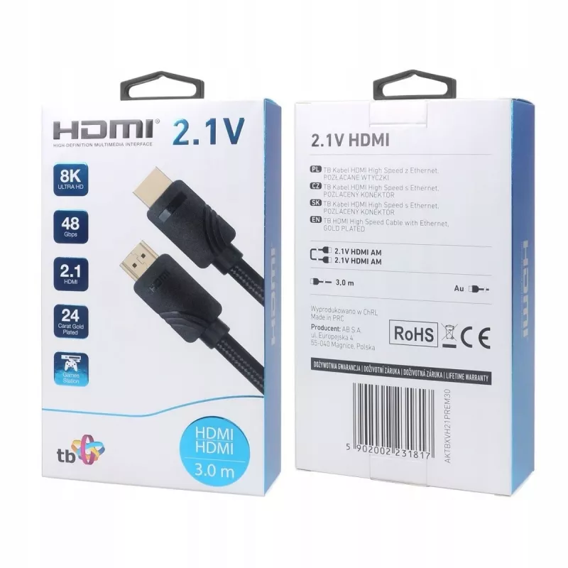 HDMI-Kabel v 2.1 Premium 3 m 8K Schwarz Für Spieler entwickelt